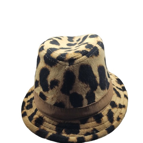 Baby Gap Leopard Print Velour Fedora Hat With Hot Pink Silk Flower SZ Small/Med - Picture 4 of 8