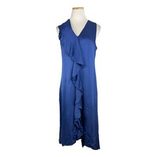 Banana Republic Dress Size 8 Blue Ruffled Satin Sleeveless Sheath