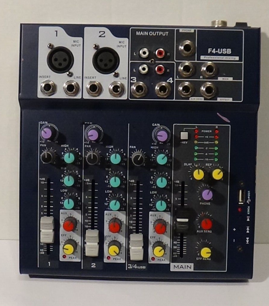 Ammoon F4-USB Mixing Console Audio Channel Mixer Gear No wires or cables  As Is