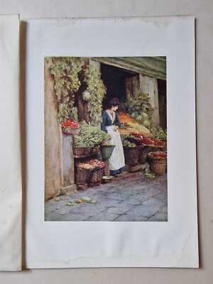 ALLINGHAM A Fruit Stall, Venice (1909 Colour Print)