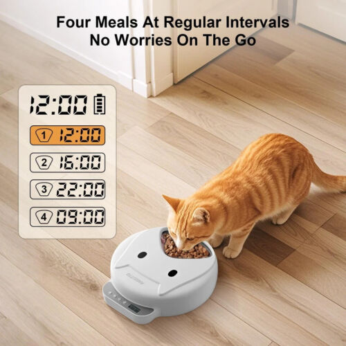 Alimentador automático para gatos 4 bandejas de alimentos húmedos/secos dispensador portátil inalámbrico de alimentos para perros - Imagen 6 de 17