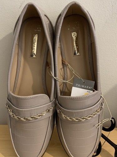 PRIMARK SEÑORA MOCASINES ZAPATOS DE TAUPE SIN CORDONES REINO UNIDO TALLA 8 EUR 41 EE. UU. TALLA 10/CADENA - Imagen 9 de 10