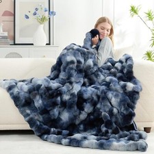 Faux Fur Throw Blanket for Couch, Fuzzy Soft Plush Thick Bubble Blanket