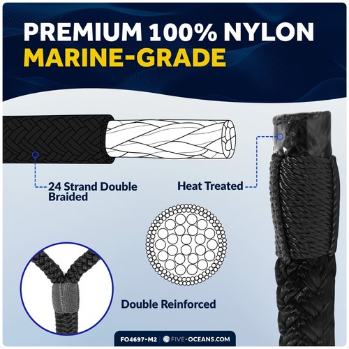 1/2" x 15' Boat Dock Lines w/ 12" Eyelet Black Double Braid Nylon 8-Pack - Picture 4 of 8