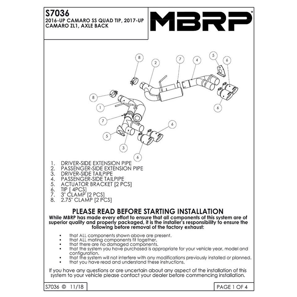 Escape trasero eje acero MBRP S7036AL para Chevrolet Camaro ZL1 2017-2022 6,2 L V8 Foto 3 de 4