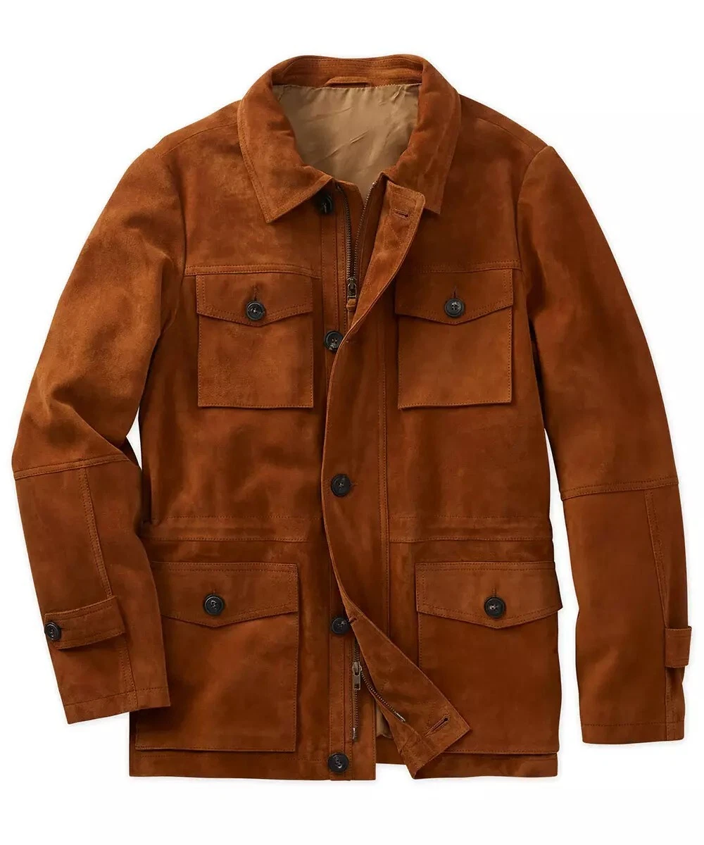 Brown Field Leather Jacket Men Pure Suede Custom Made Size XS S M L XL XXL - 218