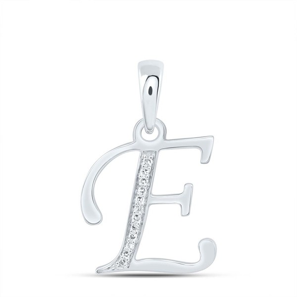 "10K WeißGold Rundschliff Diamant Damen Initial \"E\" AnhäNger 1/20 Ct."-image