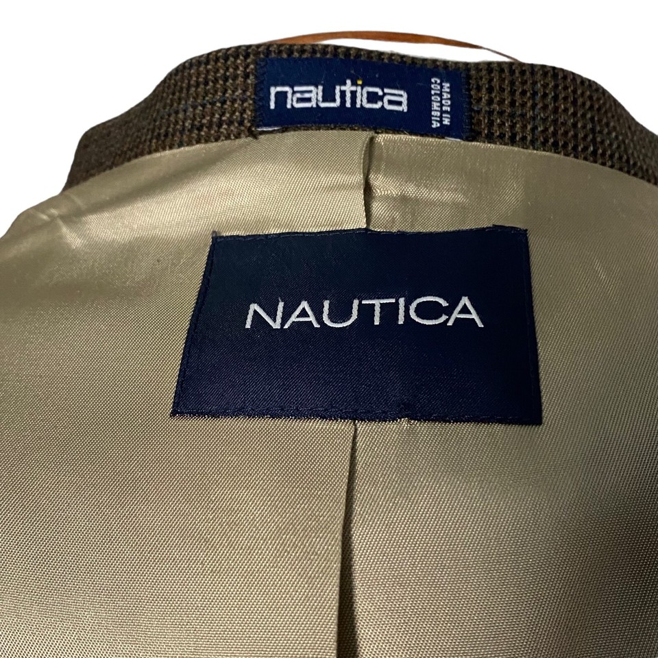 Nautica Men Jacket Sport Coat 2 Button Single Breasted Pin Check Wool