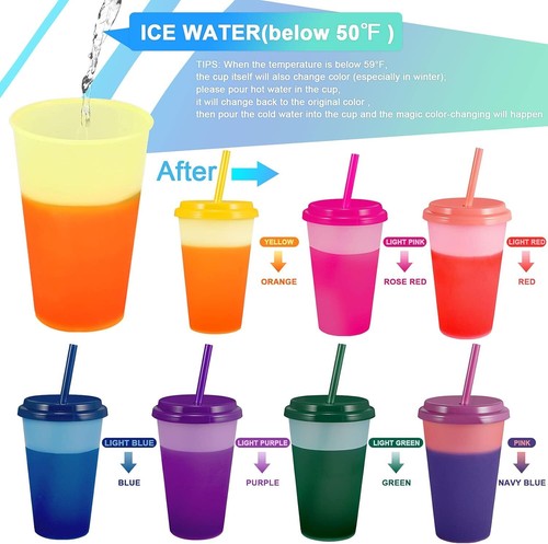 Color Changing Cups Tumblers with Lids & Straws for 7 Piece Set, Multicolor - Picture 2 of 9