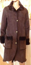 New Luxurious Spanish Merino Sheepskin Shearling Fur Leather Suede Long Coat S M