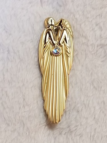 Broche prendedor vintage 2"5 tono dorado extremadamente raro Art Nouveau AJC pareja besándose - Imagen 2 de 8
