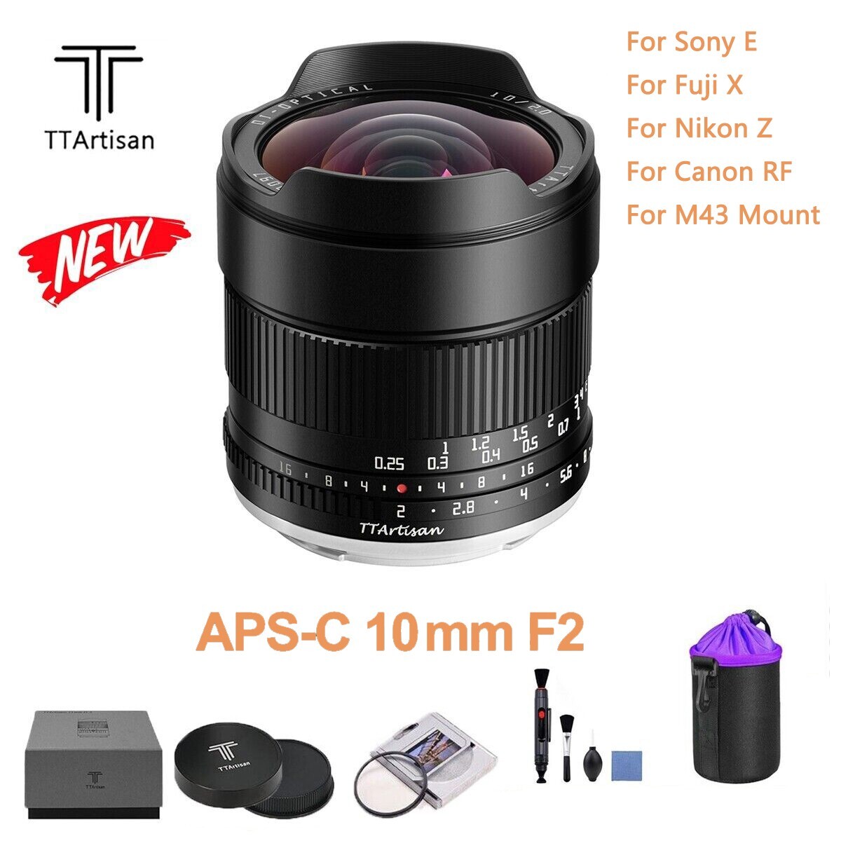 TTArtisan 10mm F2.0 APS-C Lens for Sony E Fuji X Nikon Z Canon RF M43 Mount 