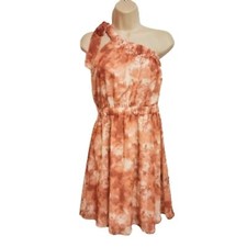 Kit + Sky | NEW One Shoulder Floral Chiffon Cocktail Mini Dress Orange Small