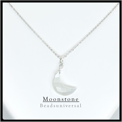 7X18 MM White Moonstone Gemstone Crescent Moon Pendant 925 Silver Chain ...