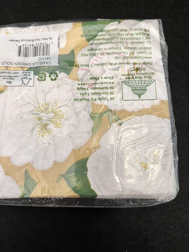 Caspari Paper Cocktail Napkins 20 Triple-Ply Camellia Garden Gold Floral Germany - Picture 15 of 16