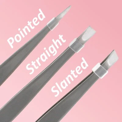 FOREVER BEAUTIFUL Tweezer Set 3Pc Pointed Slated Flat Angled Straight Narrow Eyebrow Hair Plucker