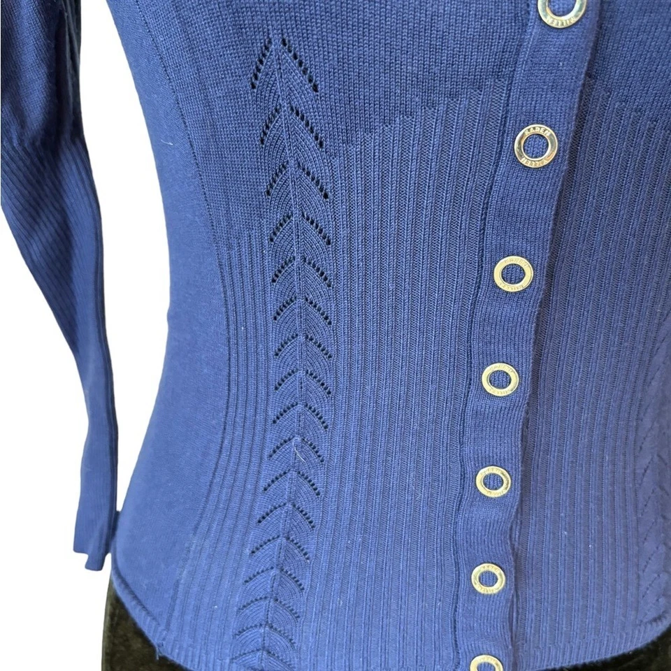 Karen Millen Bold Blue Cardigan Puff Sleeve Sweater XS Size 1 H17 - Image 3 of 4