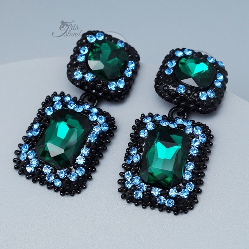 Mujeres Negro Verde Cristal Estrás Grueso Pendientes Colgantes Moda Joyería 300 - Imagen 1 de 5