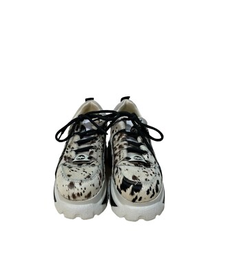 Buffalo Cream Brown Chunky Flatform Trainers Cow Print Shoes