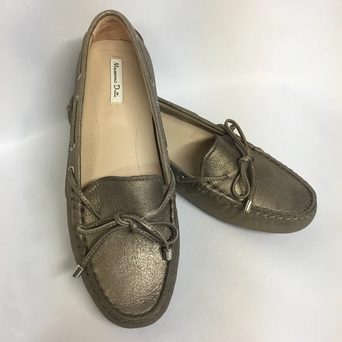 Women&#039;s MASSIMO Metallic Leather Loafers Driving Shoes $107 NWOB |