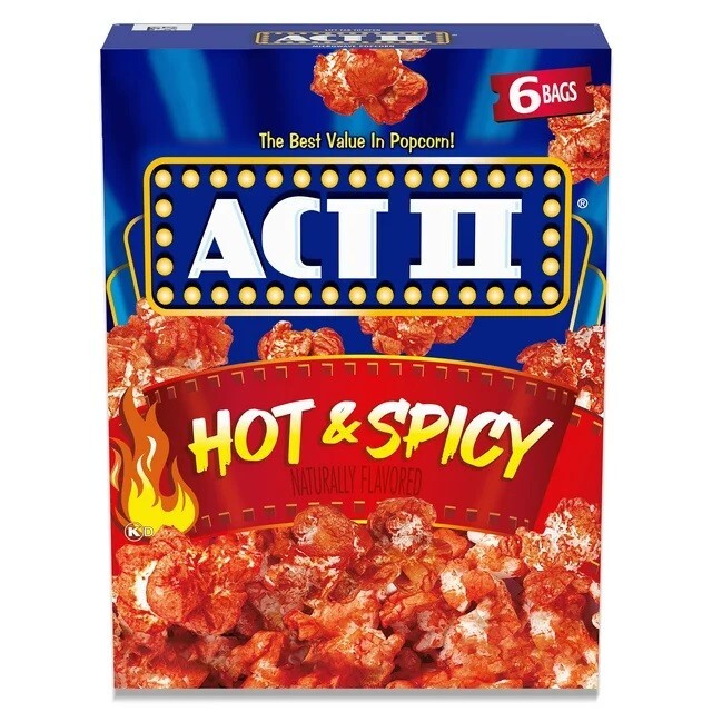 ACT II HOT AND SPICY Flavor Microwave Popcorn, 12.7 oz., 6 Bags, 1