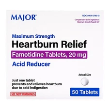 50 Major Antacid Heartburn Relief Tablet 20 mg Acid Reducer Compare to Pepcid AC