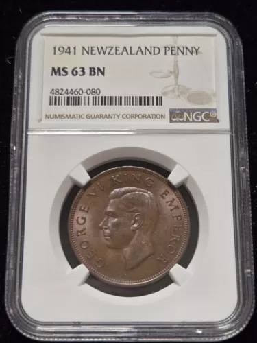 1941 New Zealand Penny NGC MS63 Brown (Z-0703)