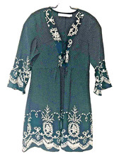 Brujhas Peru Embroider Dotted Mini Dress Women's S Corset Bodice 3/4 Bell Sleeve