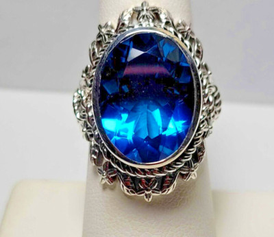 Neu handgemachter karibischer Quarz Solitär Ring `14 gr Sterlingsilber Gr. 7