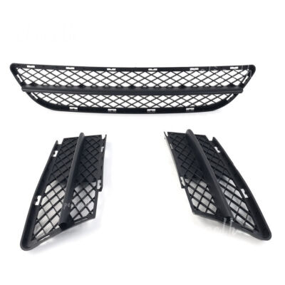 3-Piece Front Lower Bumper Grille Set For BMW 3 Series 2006-2008 E90 E91 - Black Plastic, Direct Fit