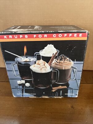  Krups For Coffee 11 Oz Clear Tempered Glass Mugs Set Of 4 ''DURALEX'' France 