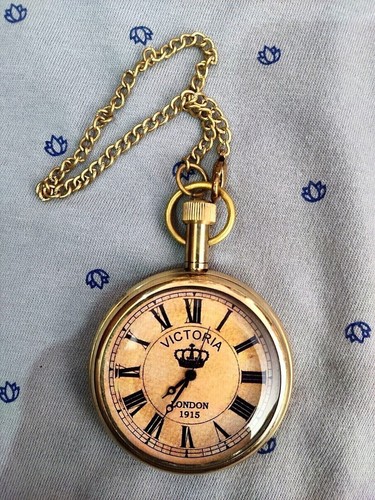 Nautical Vintage American Elgin Look Collectible Antique 2" Brass Pocket Watch - Picture 4 of 4
