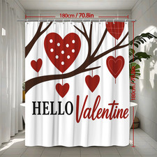 Hello Valentine Shower Curtain with Red Hearts and Tree Design