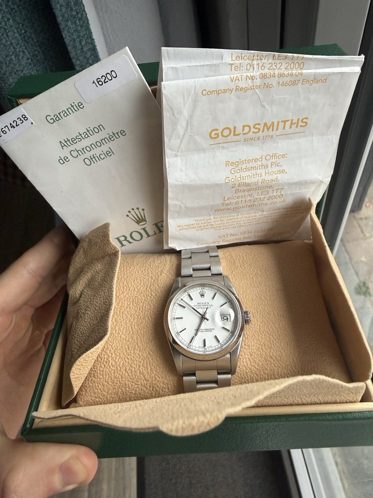 Rolex Datejust 16200 36mm Stainless Steel White Dial Oyster Bracelet Box Papers