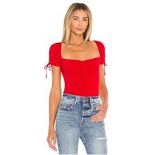 Lovers And Friends Jupiter Ruched Bodysuit XS Red Coquette Summer Party Chic