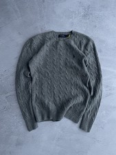 Polo Ralph Lauren Cable Knit Sweater Wool Cashmere Unisex S Navy Blue Crew Neck