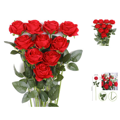 Silkrose Bridal Bouquet 54cm 10 Stück Weiß Rot Pink