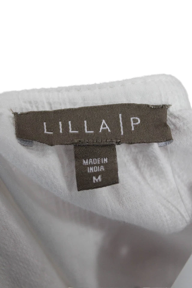 Blusa Lilla P para mujer de algodón a rayas con cuello en V y volantes manga corta blanca talla M Foto 4 de 4