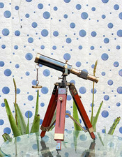 Vintage Brass Telescope with Wooden Tripod   Nautical Spyglass Decor, Antique Ma