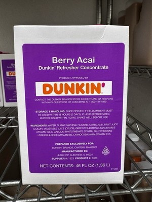 Dunkin Donuts Berry Açaí Refresher Concentrate 46oz Exp 8/2026