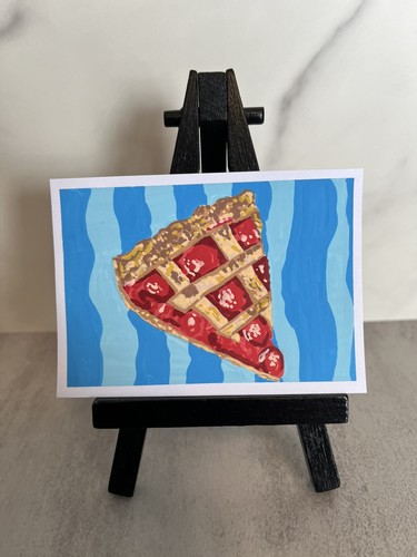 ACEO Original Food Art, Cherry Pie Acrylic Painting, Artist Trading Cards