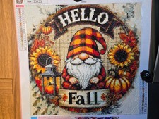 35x35cm Completed Diamond art Hello Fall Gnome Wreath with Lantern