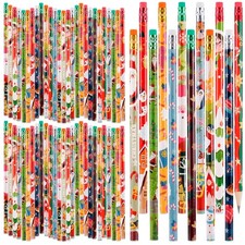 100 Pieces Christmas Pencils Xmas Wood Pencils with Eraser Tops Snowman, Sant...