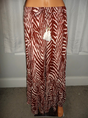 Cool True Destinations size L brown pink print drawstring wide leg pants NWOT