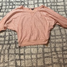 GUESS Women's Pink Glitter Knit Crew Neck Raglan Sleeve Pullover Sweatshirt S
