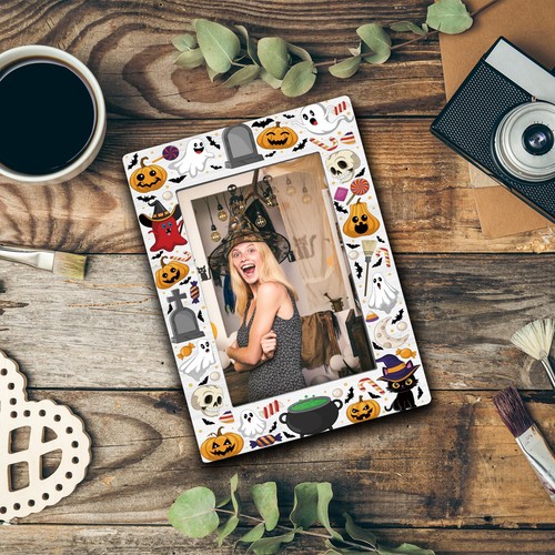 Halloween Regali 4x6 Cornice Portafoto, Zucca Spettrale Gatto Nero Scheletro Fantasma Ph... - Foto 6 di 7