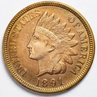 1891 Indian Head Penny Cent Almost Uncirculated (AU) Cleaned