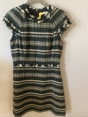 Womens Tory Burch 8 green Norfolk tweed horseback wool blend sequin fringe dress