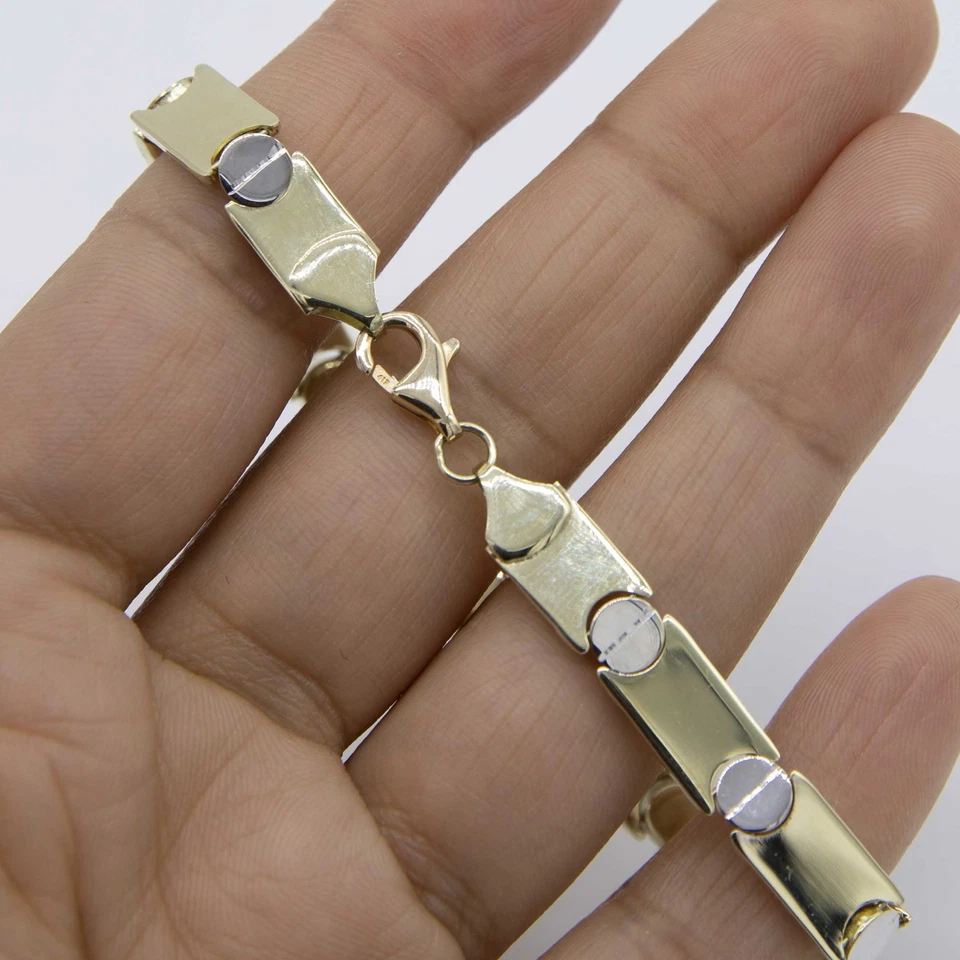 7.5mm Reversible Screw Link Design Bracelet Real 10K Yellow White Gold 7.5" - Image 3 of 4