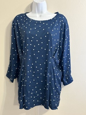 Suzanne Betro Women s Baltic Blue & White Polka Dot Pleated Blouse Top 